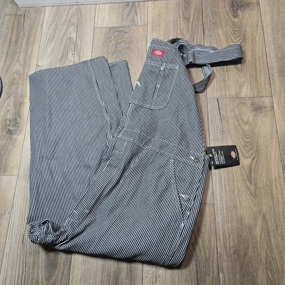 Dickies Hickory Bib Overalls Men Size 44x30 Railroad Stripe Denim